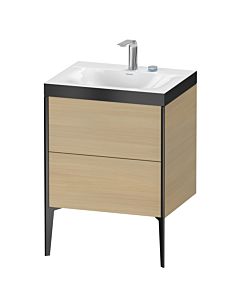 Duravit XViu Waschtisch-Unterschrank XV4709EB271P 60x48cm, 2 Auszüge, 2 Hahnlöcher, schwarz matt, Rahmen P, mediterrane eiche