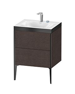 Duravit Meuble sous-vasque XViu XV4709EB272P 60x48cm, 2 coulissants, 2 trous pour robinetterie, noir mat, Rahmen P, chêne foncé brossé