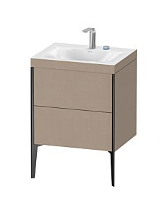 Duravit Meuble sous-vasque XViu XV4709EB275C 60x48cm, 2 coulissants, 2 trous pour robinetterie, noir mat, Rahmen C, lin