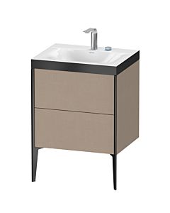 Duravit XViu vanity unit XV4709EB275P 60x48cm, 2 pull-outs, 2 tap holes, matt black, Rahmen P, linen