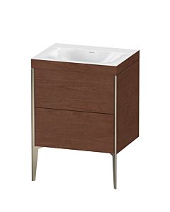 Duravit XViu Waschtisch-Unterschrank XV4709NB113C 60x48cm, 2 Auszüge, ohne Hahnloch, champagner matt, Rahmen C, amerikanischer nussbaum