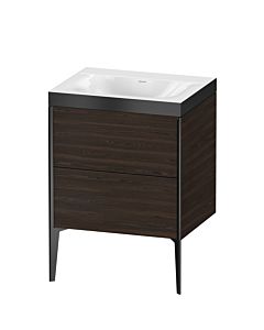 Duravit XViu Waschtisch-Unterschrank XV4709NB269P 60x48cm, 2 Auszüge, ohne Hahnloch, schwarz matt, Rahmen P, nussbaum gebürstet