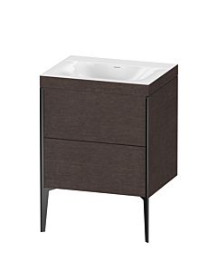 Duravit Meuble sous-vasque XViu XV4709NB272C 60x48cm, 2 coulissants, sans trou pour robinet, noir mat, Rahmen C, chêne foncé brossé