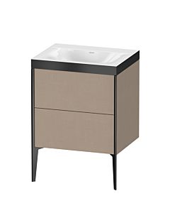 Duravit Meuble sous-vasque XViu XV4709NB275P 60x48cm, 2 coulissants, sans trou pour robinet, noir mat, Rahmen P, lin