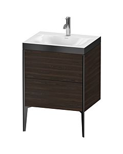 Duravit XViu Waschtisch-Unterschrank XV4709OB269P 60x48cm, 2 Auszüge, 1 Hahnloch, schwarz matt, Rahmen P, nussbaum gebürstet