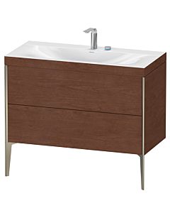 Duravit XViu Waschtisch-Unterschrank XV4711EB113C 100x48cm, 2 Auszüge, 2 Hahnlöcher, champagner matt, Rahmen C, amerikanischer nussbaum
