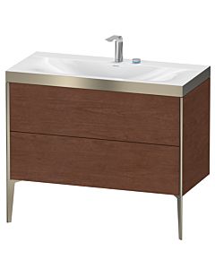 Duravit XViu Waschtisch-Unterschrank XV4711EB113P 100x48cm, 2 Auszüge, 2 Hahnlöcher, champagner matt, Rahmen P, amerikanischer nussbaum