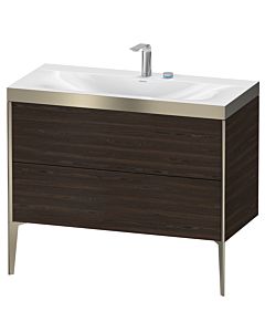 Duravit XViu Waschtisch-Unterschrank XV4711EB169P 100x48cm, 2 Auszüge, 2 Hahnlöcher, champagner matt, Rahmen P, nussbaum gebürstet