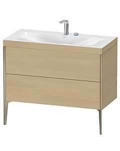 Duravit Meuble sous-vasque XViu XV4711EB171C 100x48cm, 2 coulissants, 2 trous pour robinetterie, champagne mat, Rahmen C, chêne méditerranéen