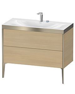 Duravit Meuble sous-vasque XViu XV4711EB171P 100x48cm, 2 coulissants, 2 trous pour robinetterie, champagne mat, Rahmen P, chêne méditerranéen