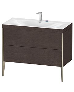 Duravit XViu vanity unit XV4711EB172C 100x48cm, 2 pull-outs, 2 tap holes, matt champagne, Rahmen C, brushed dark oak