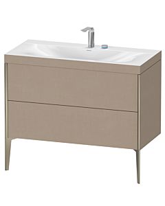Duravit Meuble sous-vasque XViu XV4711EB175C 100x48cm, 2 coulissants, 2 trous pour robinetterie, champagne mat, Rahmen C, lin