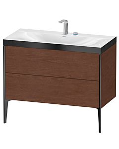 Duravit XViu vanity unit XV4711EB213P 100x48cm, 2 pull-outs, 2 tap holes, matt black, Rahmen P, American walnut