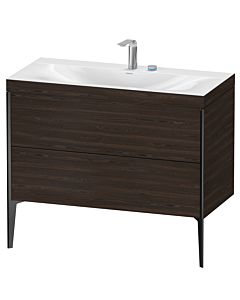 Duravit XViu Waschtisch-Unterschrank XV4711EB269C 100x48cm, 2 Auszüge, 2 Hahnlöcher, schwarz matt, Rahmen C, nussbaum gebürstet