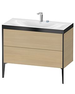 Duravit XViu vanity unit XV4711EB271P 100x48cm, 2 pull-outs, 2 tap holes, matt black, Rahmen P, Mediterranean oak