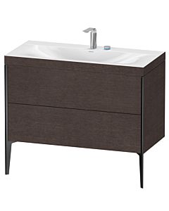 Duravit XViu Waschtisch-Unterschrank XV4711EB272C 100x48cm, 2 Auszüge, 2 Hahnlöcher, schwarz matt, Rahmen C, eiche dunkel gebürstet