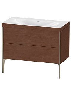 Duravit XViu vanity unit XV4711NB113C 100x48cm, 2 pull-outs, without tap hole, matt champagne, Rahmen C, American walnut