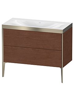 Duravit XViu Waschtisch-Unterschrank XV4711NB113P 100x48cm, 2 Auszüge, ohne Hahnloch, champagner matt, Rahmen P, amerikanischer nussbaum