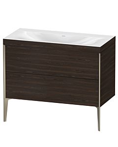 Duravit Meuble sous-vasque XViu XV4711NB169C 100x48cm, 2 coulissants, sans trou pour robinet, champagne mat, Rahmen C, noyer brossé