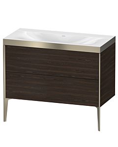 Duravit XViu vanity unit XV4711NB169P 100x48cm, 2 pull-outs, without tap hole, matt champagne, Rahmen P, brushed walnut