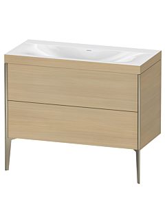 Duravit Meuble sous-vasque XViu XV4711NB171C 100x48cm, 2 coulissants, sans trou pour robinet, champagne mat, Rahmen C, chêne méditerranéen
