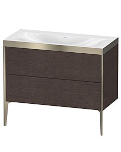 Duravit Meuble sous-vasque XViu XV4711NB172P 100x48cm, 2 coulissants, sans trou pour robinet, champagne mat, Rahmen P, chêne foncé brossé