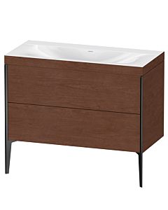 Duravit XViu Waschtisch-Unterschrank XV4711NB213C 100x48cm, 2 Auszüge, ohne Hahnloch, schwarz matt, Rahmen C, amerikanischer nussbaum