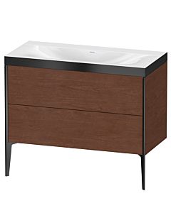 Duravit XViu Waschtisch-Unterschrank XV4711NB213P 100x48cm, 2 Auszüge, ohne Hahnloch, schwarz matt, Rahmen P, amerikanischer nussbaum