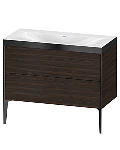 Duravit XViu Waschtisch-Unterschrank XV4711NB269P 100x48cm, 2 Auszüge, ohne Hahnloch, schwarz matt, Rahmen P, nussbaum gebürstet