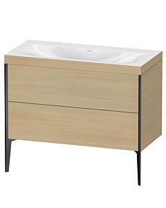 Duravit Meuble sous-vasque XViu XV4711NB271C 100x48cm, 2 coulissants, sans trou pour robinet, noir mat, Rahmen C, chêne méditerranéen