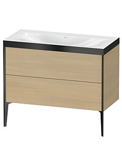 Duravit Meuble sous-vasque XViu XV4711NB271P 100x48cm, 2 coulissants, sans trou pour robinet, noir mat, Rahmen P, chêne méditerranéen