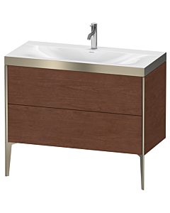 Duravit XViu vanity unit XV4711OB113P 100x48cm, 2 2000 outs, match2 tap hole, matt champagne, Rahmen P, American walnut