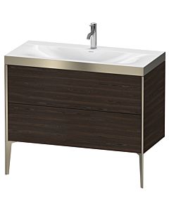 Duravit XViu vanity unit XV4711OB169P 100x48cm, 2 2000 outs, match2 tap hole, matt champagne, Rahmen P, brushed walnut