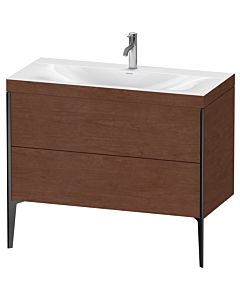 Duravit XViu Waschtisch-Unterschrank XV4711OB213C 100x48cm, 2 Auszüge, 1 Hahnloch, schwarz matt, Rahmen C, amerikanischer nussbaum