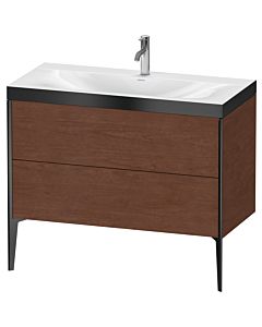 Duravit XViu Waschtisch-Unterschrank XV4711OB213P 100x48cm, 2 Auszüge, 1 Hahnloch, schwarz matt, Rahmen P, amerikanischer nussbaum