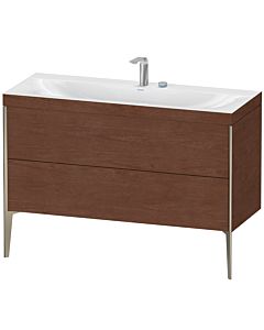 Duravit Meuble sous-vasque XViu XV4712EB113C 120x48cm, 2 tiroirs, 2 trous pour robinetterie, champagne mat, Rahmen C, noyer américain