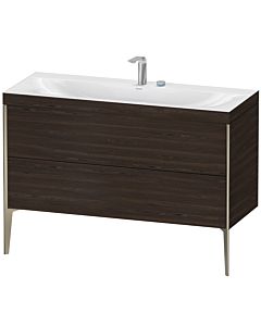 Duravit Meuble sous-vasque XViu XV4712EB169C 120x48cm, 2 tiroirs, 2 trous pour robinetterie, champagne mat, Rahmen C, noyer brossé