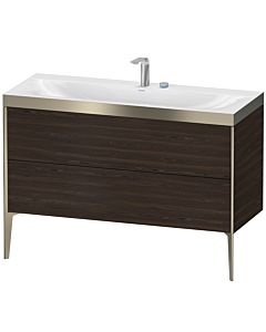 Duravit Meuble sous-vasque XViu XV4712EB169P 120x48cm, 2 tiroirs, 2 trous pour robinetterie, champagne mat, Rahmen P, noyer brossé