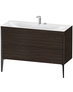 Duravit Meuble sous-vasque XViu XV4712EB269C 120x48cm, 2 tiroirs, 2 trous pour robinetterie, noir mat, Rahmen C, noyer brossé