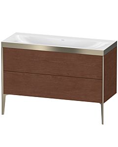 Duravit Meuble sous-vasque XViu XV4712NB113P 120x48cm, 2 tiroirs, sans trou pour robinet, champagne mat, Rahmen P, noyer américain