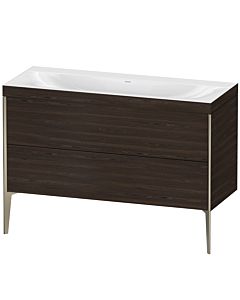 Duravit Meuble sous-vasque XViu XV4712NB169C 120x48cm, 2 tiroirs, sans trou pour robinet, champagne mat, Rahmen C, noyer brossé