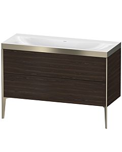 Duravit Meuble sous-vasque XViu XV4712NB169P 120x48cm, 2 tiroirs, sans trou pour robinet, champagne mat, Rahmen P, noyer brossé