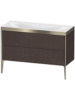 Duravit Meuble sous-vasque XViu XV4712NB172P 120x48cm, 2 tiroirs, sans trou pour robinet, champagne mat, Rahmen P, chêne foncé brossé