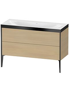 Duravit Meuble sous-vasque XViu XV4712NB271P 120x48cm, 2 tiroirs, sans trou pour robinet, noir mat, Rahmen P, chêne méditerranéen
