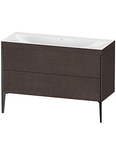 Duravit Meuble sous-vasque XViu XV4712NB272C 120x48cm, 2 tiroirs, sans trou pour robinet, noir mat, Rahmen C, chêne foncé brossé