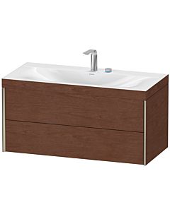 Duravit XViu Waschtisch-Unterschrank XV4616EB113C 100x48cm, 2 Schubkästen, 2 Hahnlöcher, champagner matt, Rahmen C, amerikanischer nussbaum