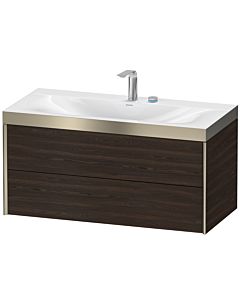 Duravit XViu Waschtisch-Unterschrank XV4616EB169P 100x48cm, 2 Schubkästen, 2 Hahnlöcher, champagner matt, Rahmen P, nussbaum gebürstet