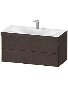 Duravit Meuble sous-vasque XViu XV4616EB172C 100x48cm, 2 tiroirs, 2 trous pour robinetterie, champagne mat, Rahmen C, chêne foncé brossé