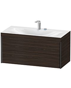 Duravit XViu Waschtisch-Unterschrank XV4616EB269C 100x48cm, 2 Schubkästen, 2 Hahnlöcher, schwarz matt, Rahmen C, nussbaum gebürstet