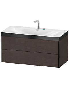 Duravit Meuble sous-vasque XViu XV4616EB272P 100x48cm, 2 tiroirs, 2 trous pour robinetterie, noir mat, Rahmen P, chêne foncé brossé